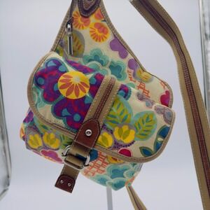 Fossil Vintage Key Pur Floral Print Crossbody Bag Canvas Leather Trim Purse
